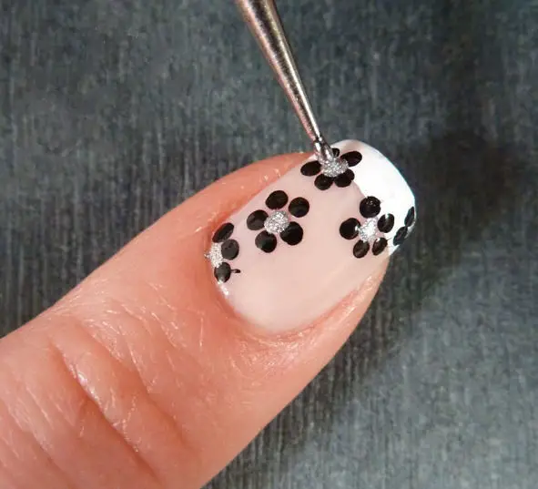 french-nail-design-with-dotted-flowers