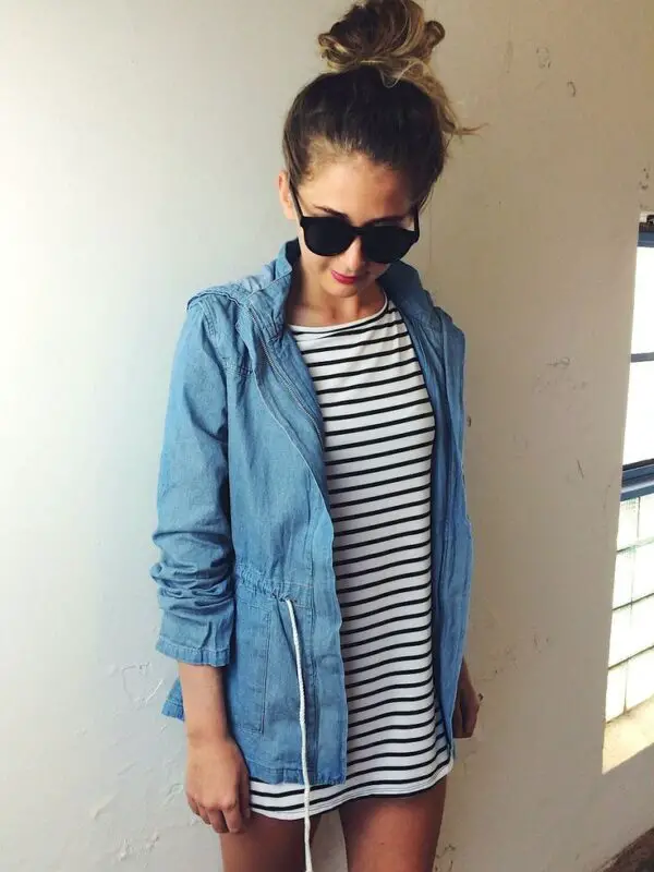 denim-jacket-and-striped-dress
