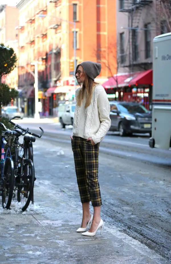 plaid-pants-and-cable-knit-sweater