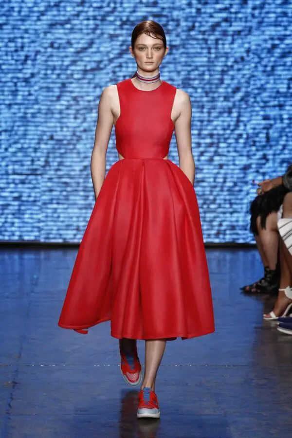 sneakers-and-red-dress-runway-style
