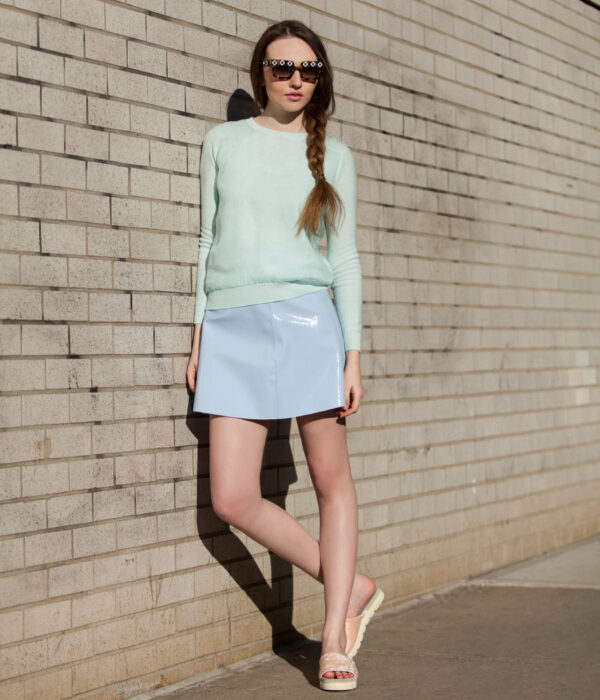 1-blue-patent-leather-skirt-with-knitted-top
