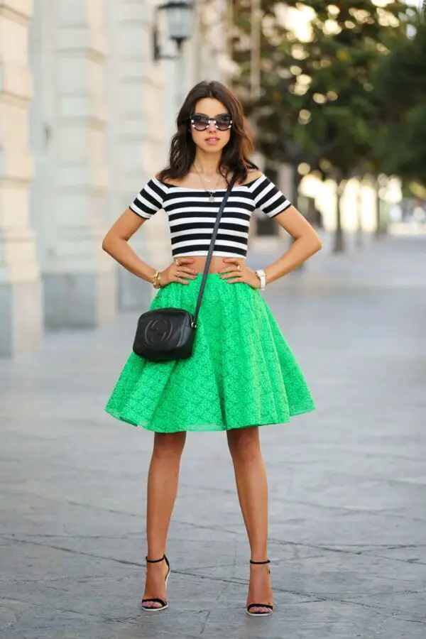 4-striped-off-shoulder-top-with-green-full-skirt