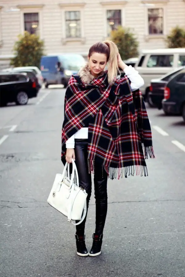 5-checkered-shawl-with-leather-trousers