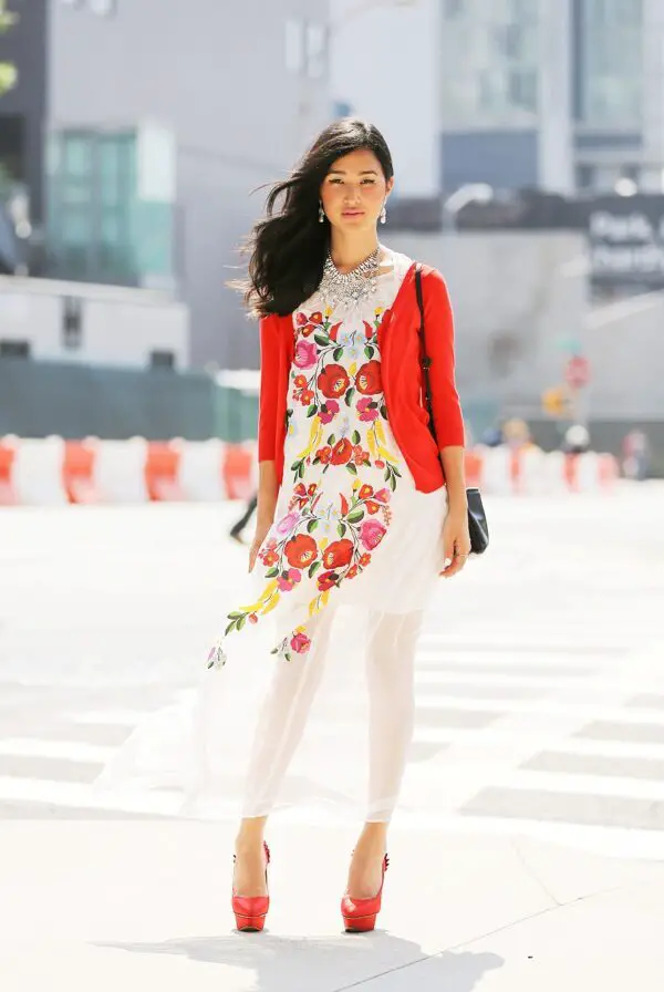 6-jewelled-necklace-with-floral-dress-and-red-blazer