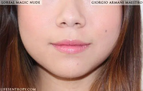 loreal-magic-nude-liquid-powder-vs-giorgio-armani-maestro-fusion-makeup-look2-500x318-1