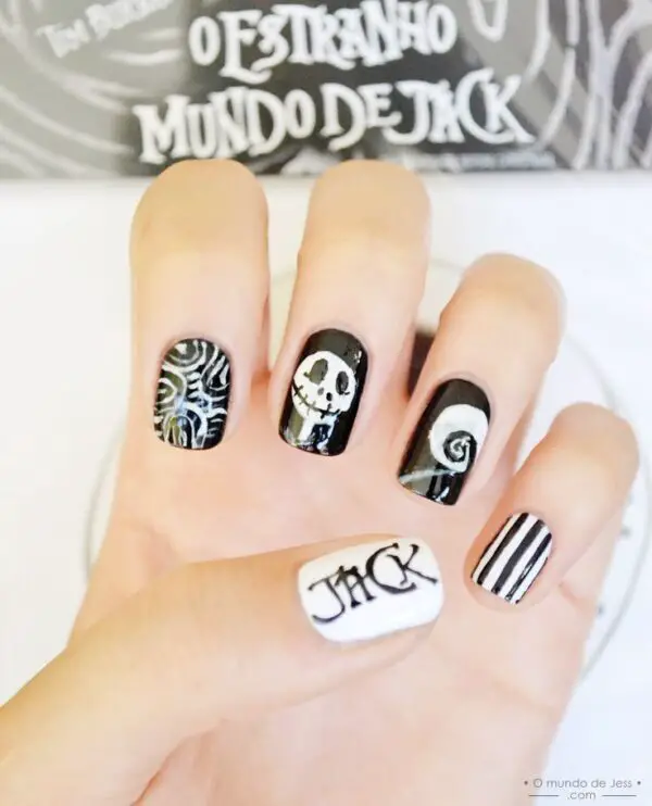 black-and-white-jack-skellington-nail-art