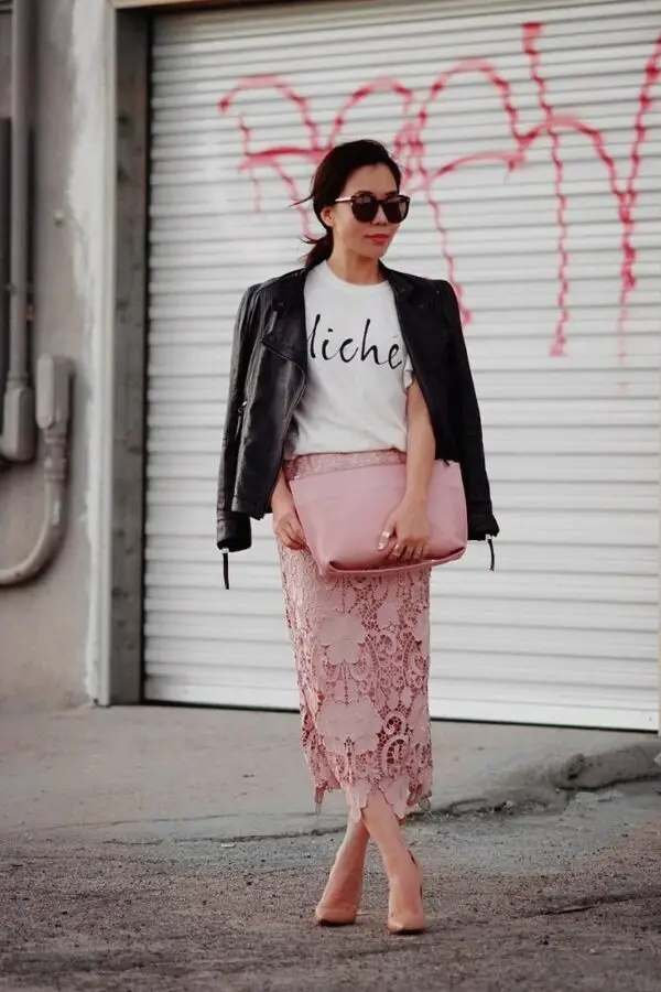 pink-lace-skirt-and-leather-jacket