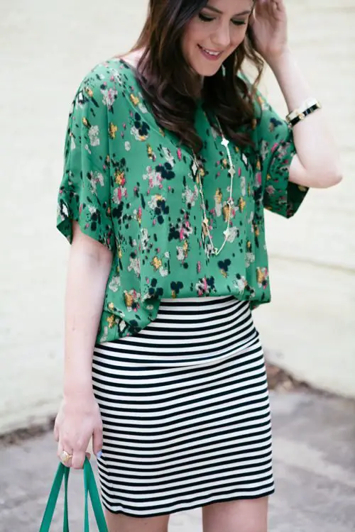 printed-top-and-striped-skirt