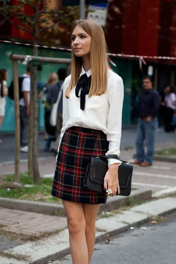 pussy-bow-on-white-shirt-and-plaid-skirt