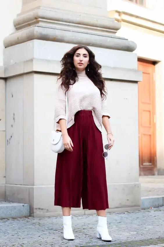 marsala-culottes-and-white-boots-outfit