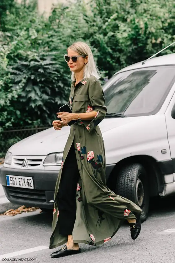 army-green-long-outerwear-with-print