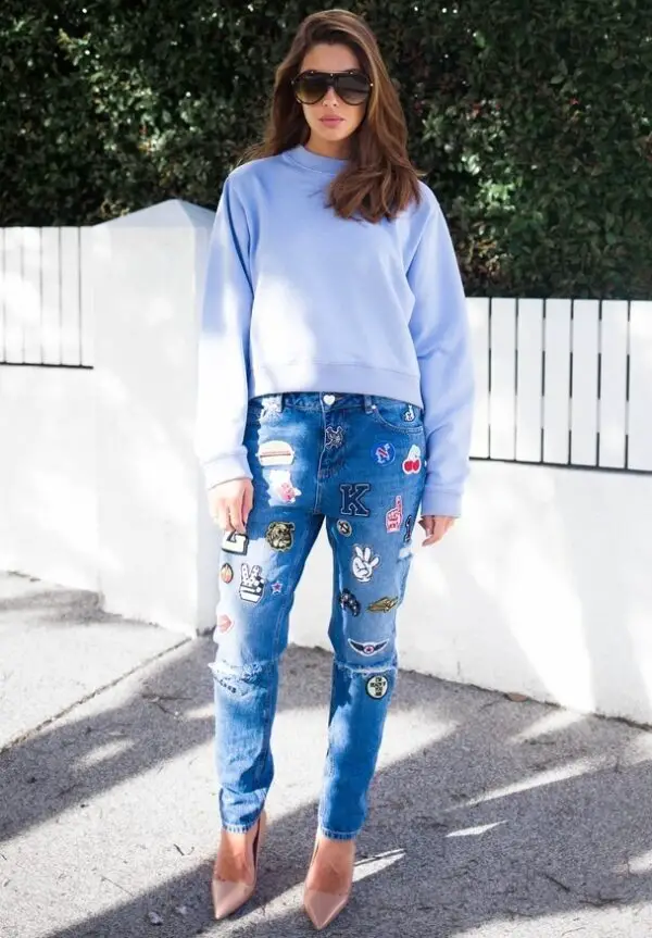 2-embroidered-denim-with-slouchy-top-and-nude-pumps