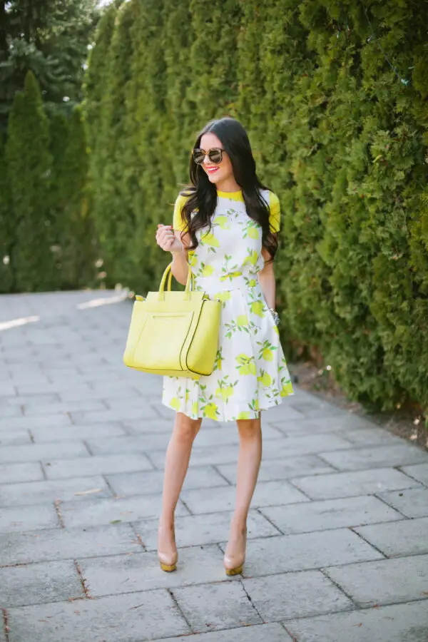 2-pastel-yellow-floral-print-dress-with-neon-bag