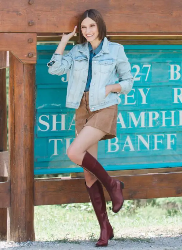 2-suede-button-front-skirt-with-denim-jacket-and-burgundy-boots