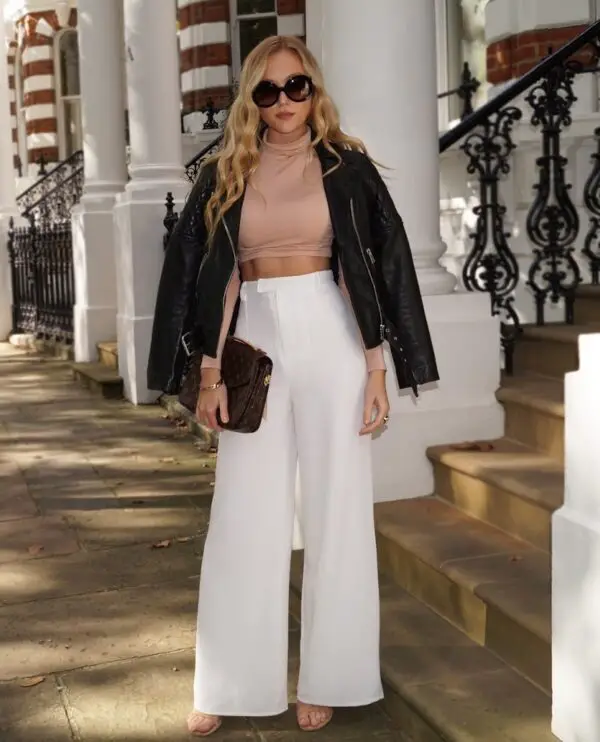 3-nude-top-and-white-pants-with-leather-jacket