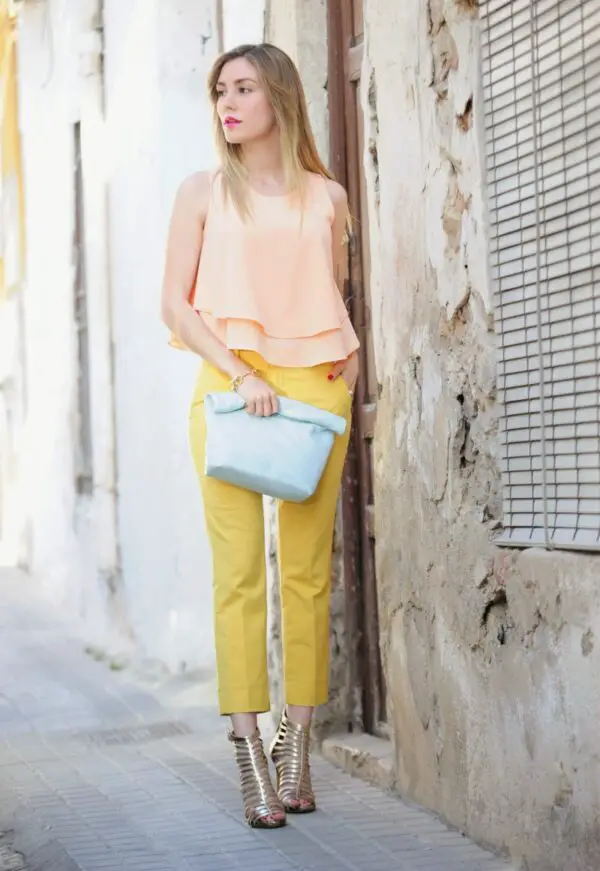 3-yellow-pants-with-peach-top-and-gold-heels