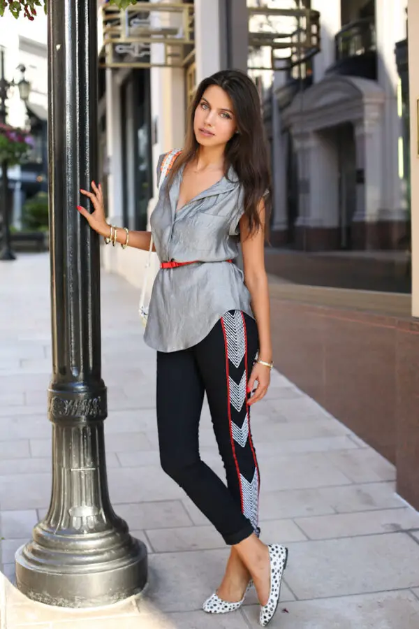 6-metallic-silver-blouse-with-sporty-pants-and-ballet-flats