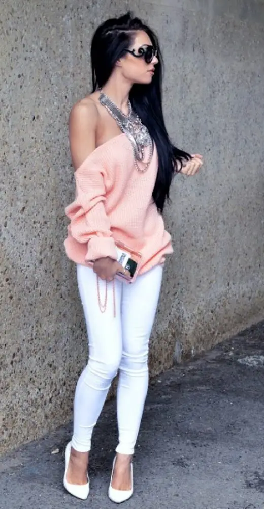 1-pastel-pink-off-shoulder-sweater-with-white-jeans-and-statement-necklace-520x999-1