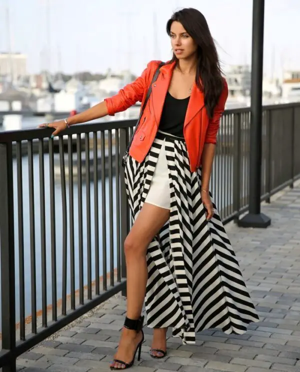 3-chevron-striped-skirt-with-orange-leather-jacket
