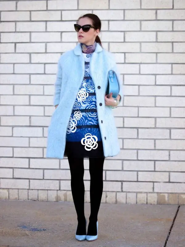 5-cute-floral-dress-with-blue-coat-and-pumps