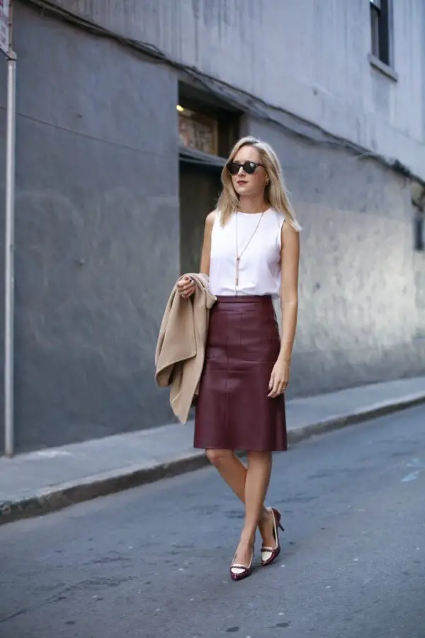 5-white-blouse-with-leather-pencil-skirt