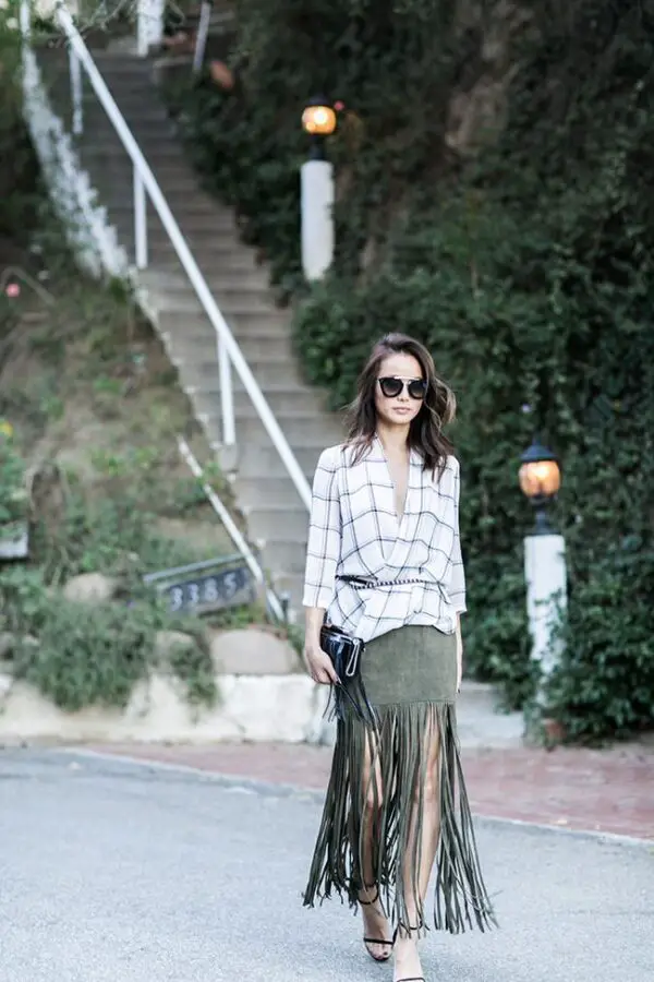 fringe-skirt-and-checkered-top