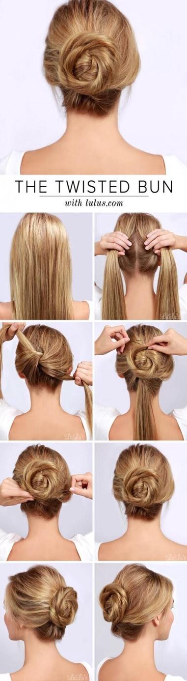 Image of Twisted bun hairstyle for long hair for office