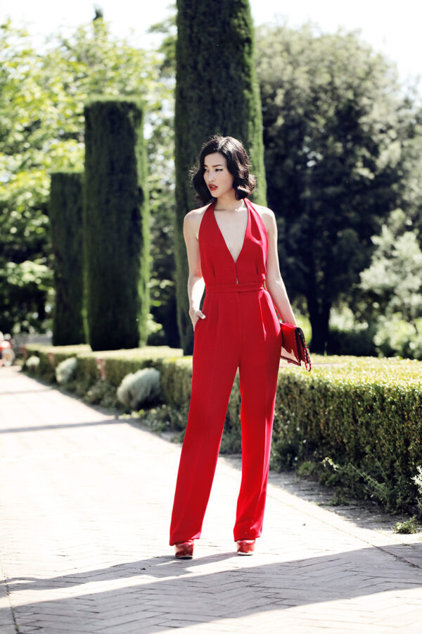 red-jumpsuit-red-clutch