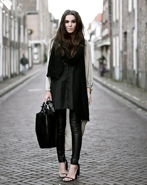 2-black-leather-leggings-with-button-down-shirt-and-shawl
