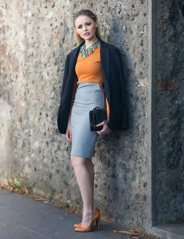 3-gray-and-orange-side-cut-dress-with-blazer