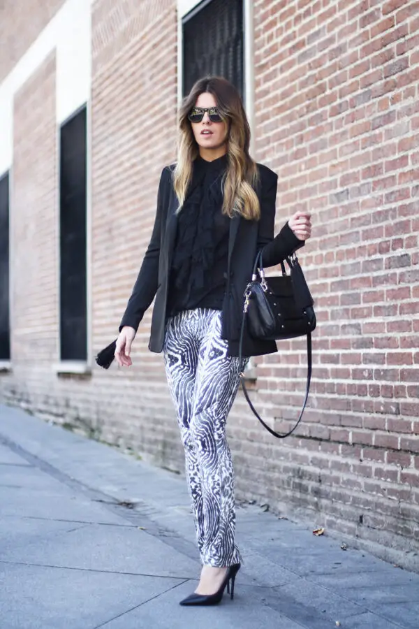 4-black-blazer-with-printed-pants-and-chiffon-blouse-1