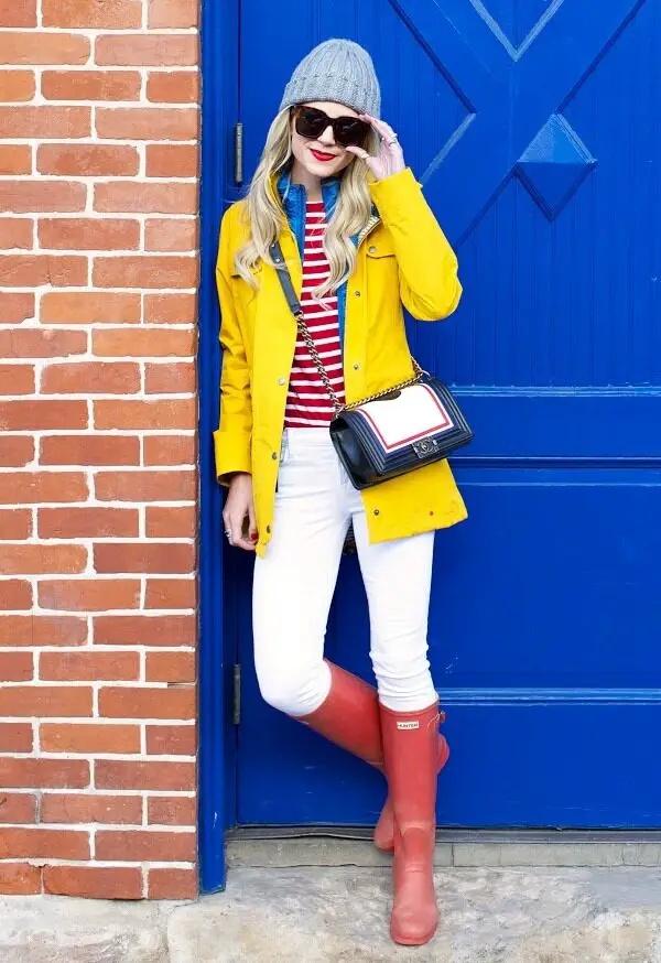 4-white-jeans-with-rainboots-and-striped-top-with-yellow-jacket