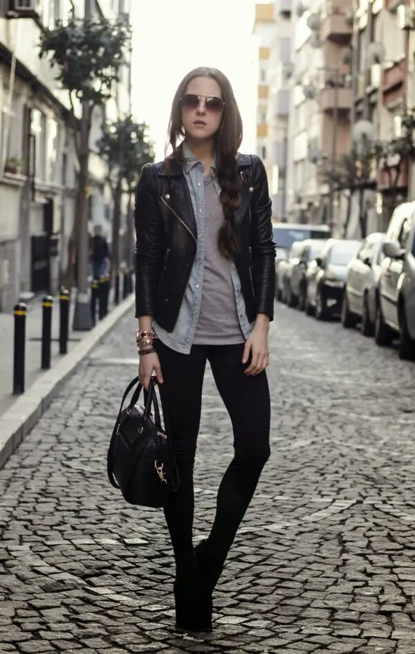 5-gray-tee-with-denim-and-leather-jacket