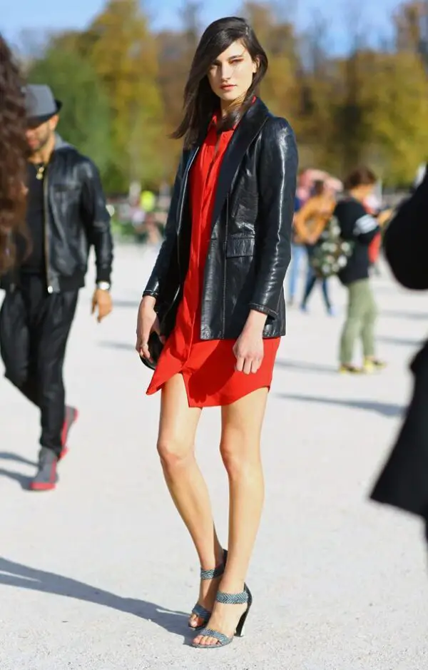 red-chiffon-shirtdress-and-leather