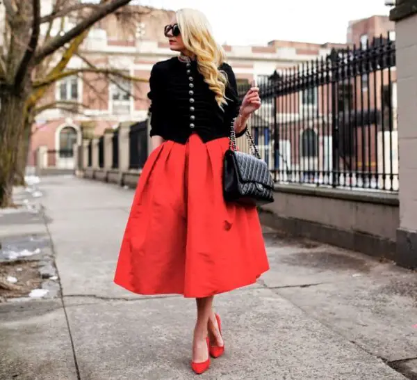 1-band-jacket-with-red-midi-skirt