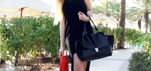 1-black-high-low-dress-with-oversized-bag