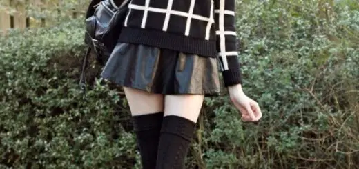 1-creepers-with-checkered-sweater-and-leather-skirt-with-high-socks