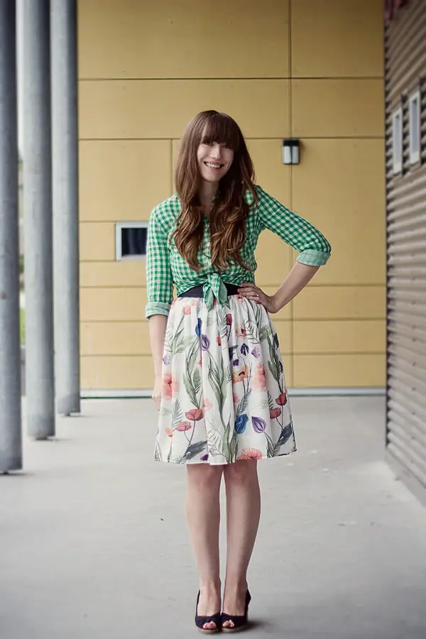 1-gingham-shirt-with-tropical-print-skirt