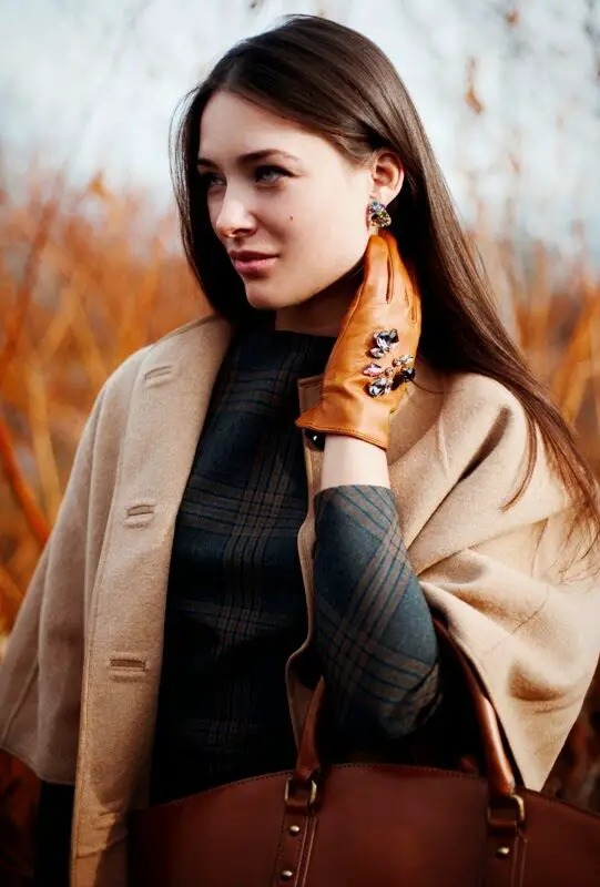 1-plaid-dress-with-classic-coat-and-embellished-leather-gloves