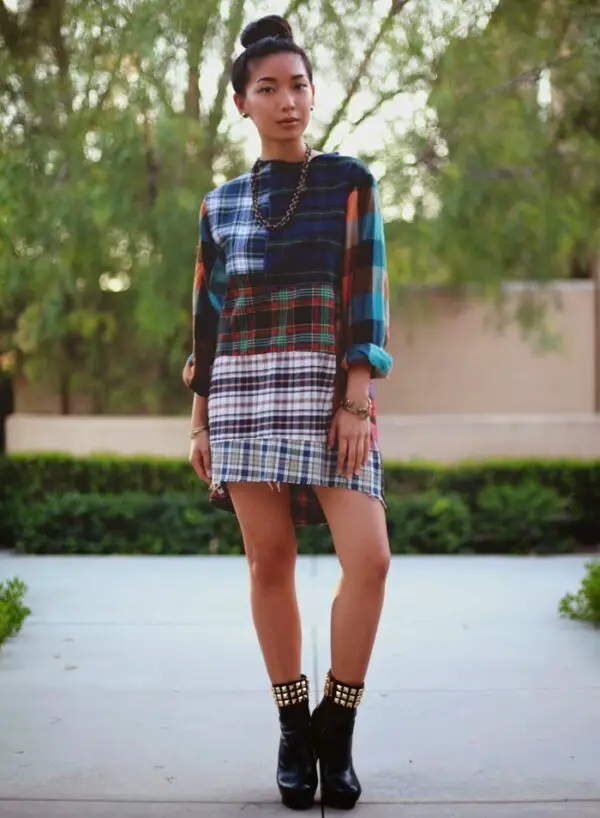 1-plaid-print-dress-with-studded-boots