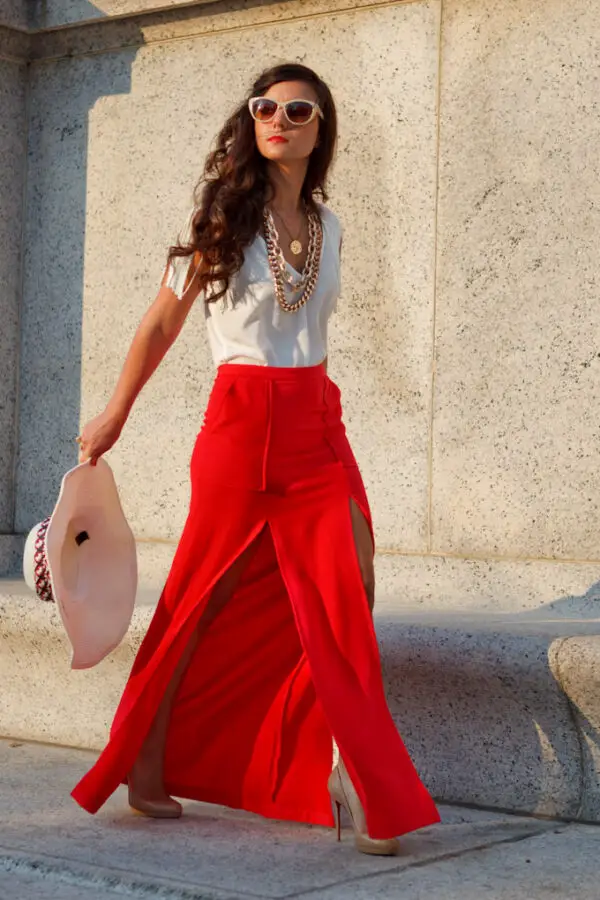 1-red-double-slit-maxi-skirt-with-white-top