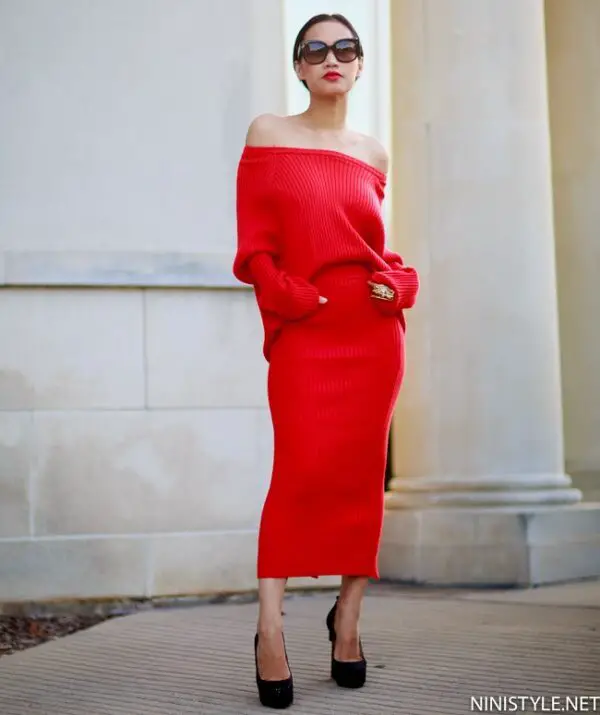 1-red-off-shoulder-with-skirt-and-black-pumps