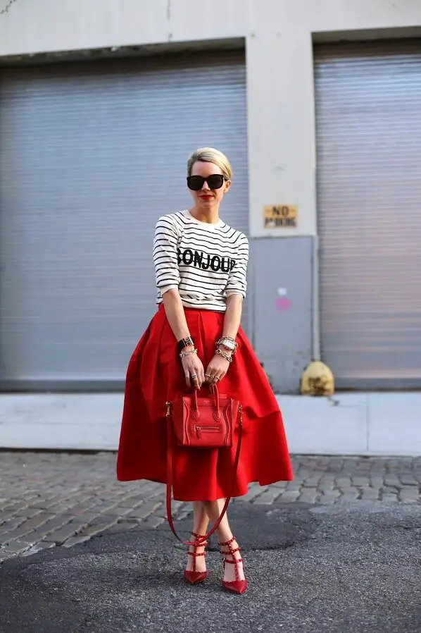 1-red-valentino-shoes-with-midi-skirt-and-striped-tee