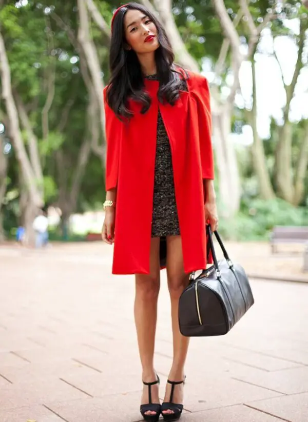 1-t-strap-sandals-with-dress-and-red-coat