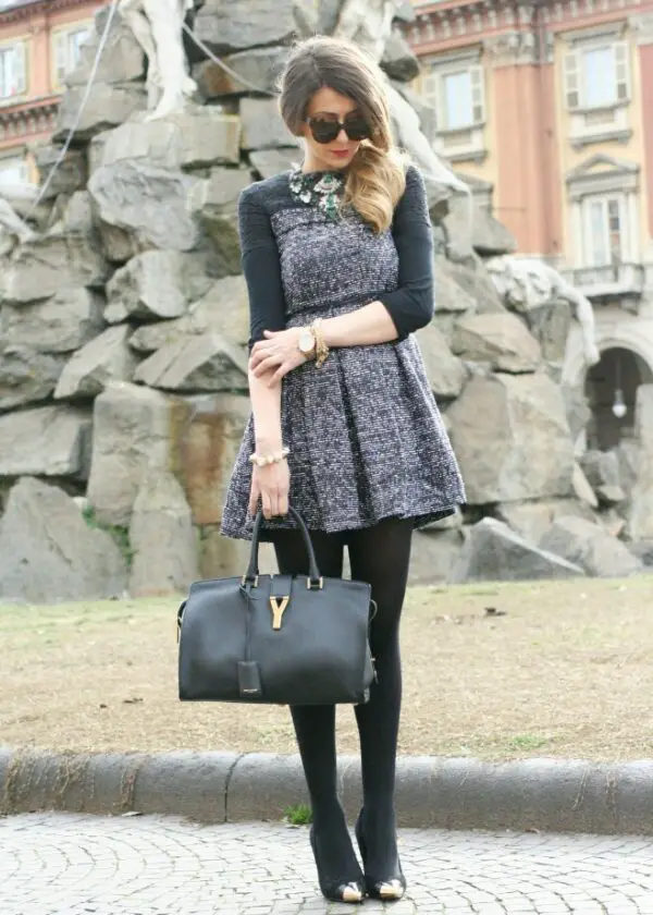 1-tweed-dress-with-designer-bag-and-necklace