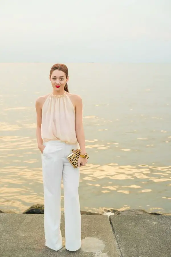 1-white-pants-with-nude-chiffon-top-and-leopard-print-clutch
