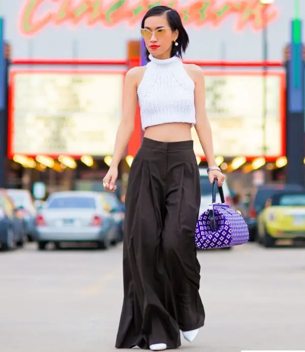 2-billowy-pants-with-crop-top-and-purple-bag