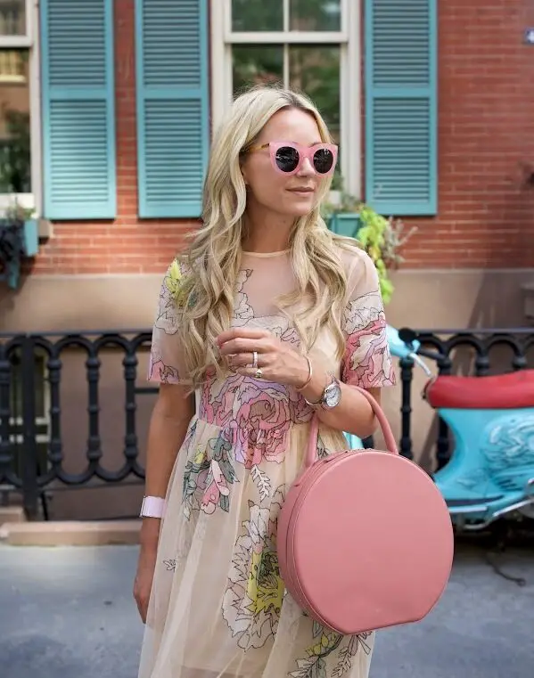 2-floral-print-dress-with-pink-rounded-bag-and-cute-sunglasses