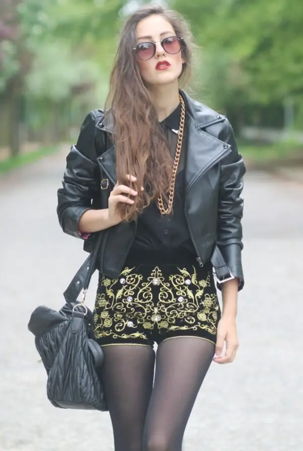 2-gold-chain-necklace-with-leather-jacket-and-embroidered-shorts