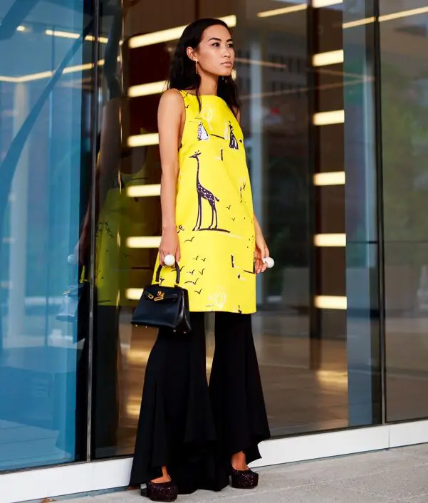 2-graphic-print-yellow-dress-with-flared-pants